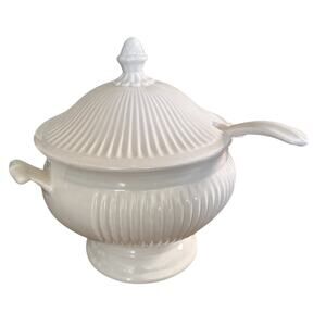 California Pottery 196W White Soup Tureen w Ladle Large Vintage Made in USA